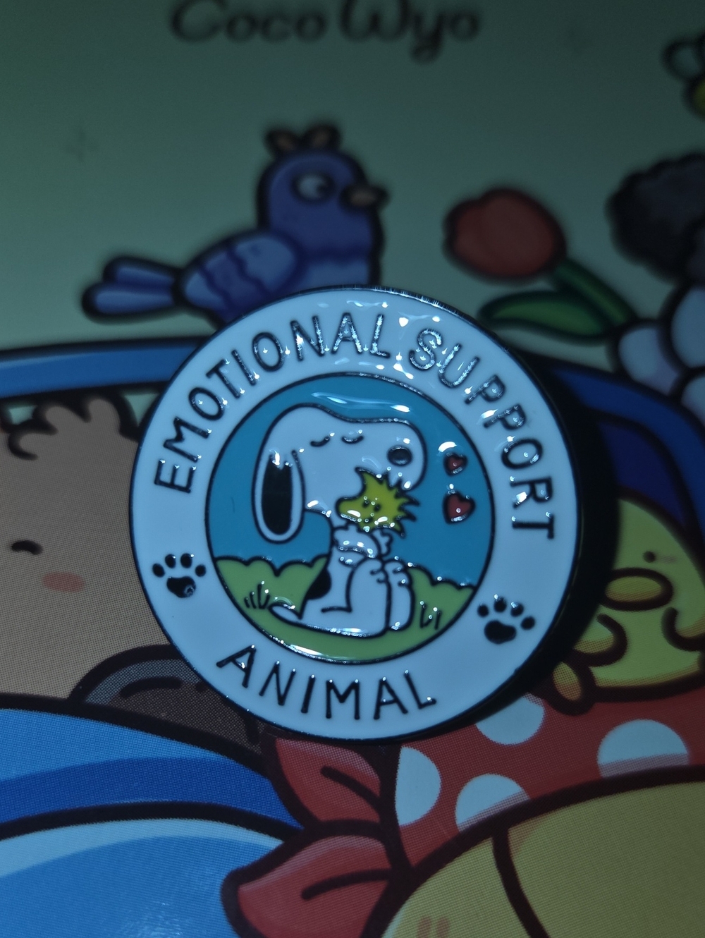 Emotional Support Animal Enamel Pin - White & Blue